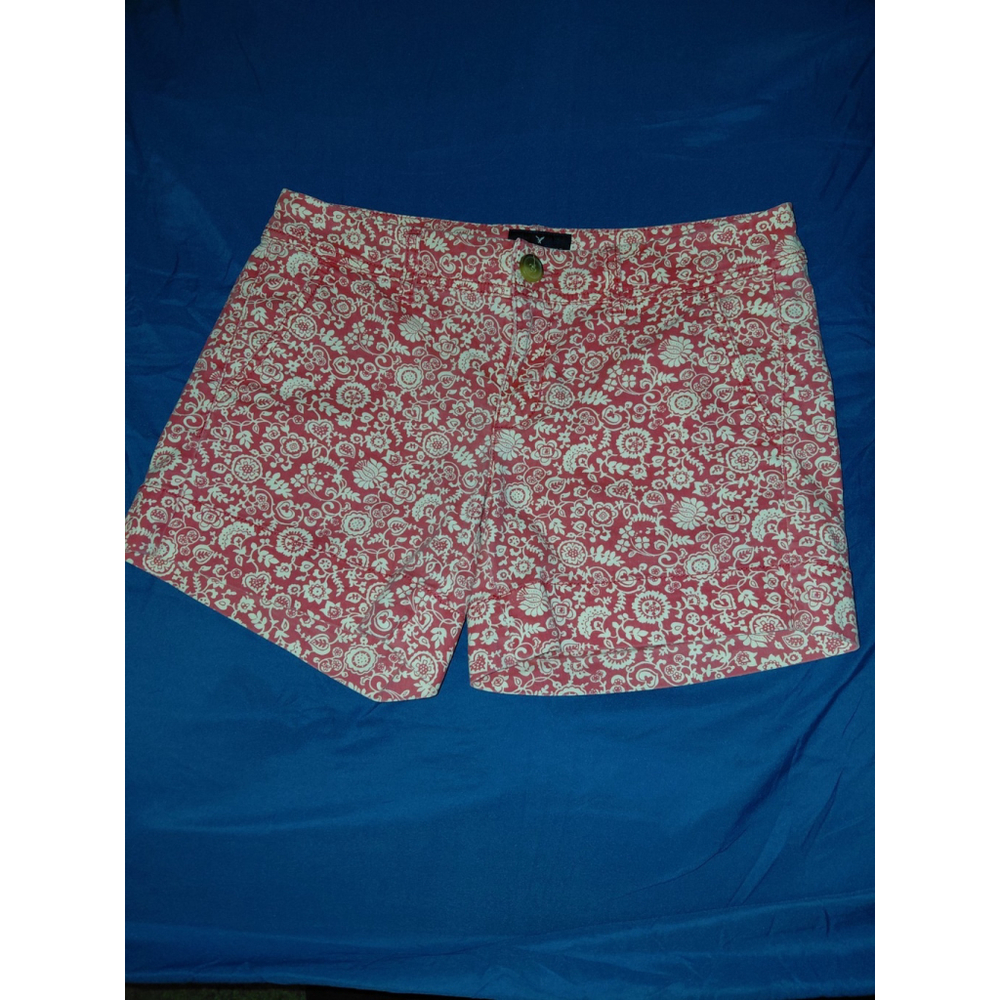 American Eagle Shorts Womens Sz 4 Pink Floral Print Stretch Midi Chino Low Rise